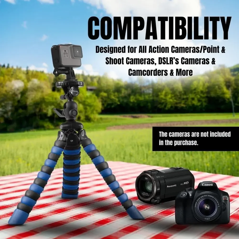 Flexible Leg Mini Table-Top Camera Tripod w/ Ball Head & Bubble Level Black/Blue